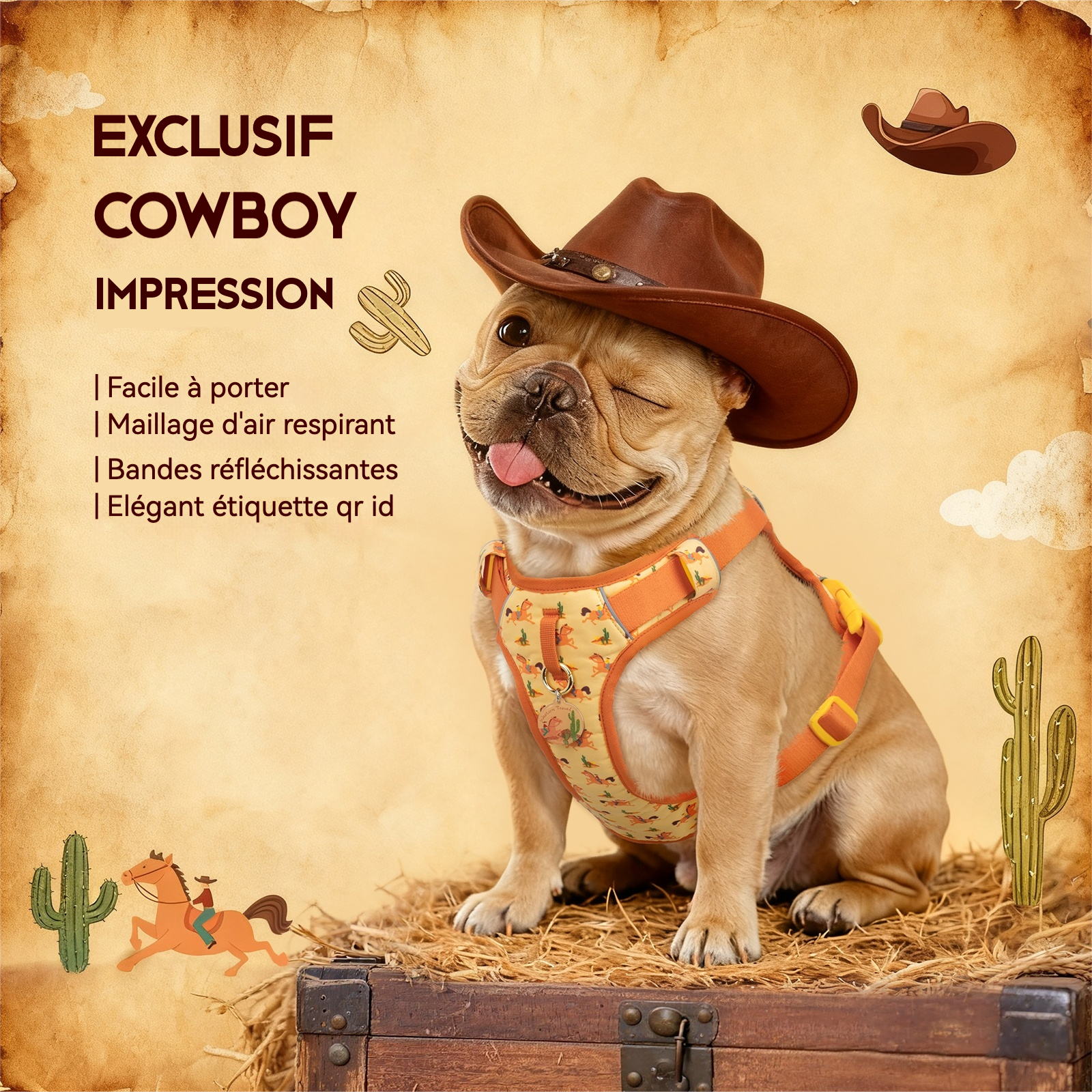 Pawview Harnais Western Cowboy Orange Carotte avec Médaille d'Identification pour Animal Confortable et Sécurisé Idéal pour Promenades