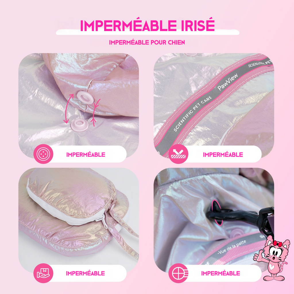 Pawview Imperméable iridescent réfléchissant pour chien, avec capuche réfléchissante, trou pour laisse, sac à dos intégré, design ajustable et pliable, adapté aux chiens de petite à grande taille