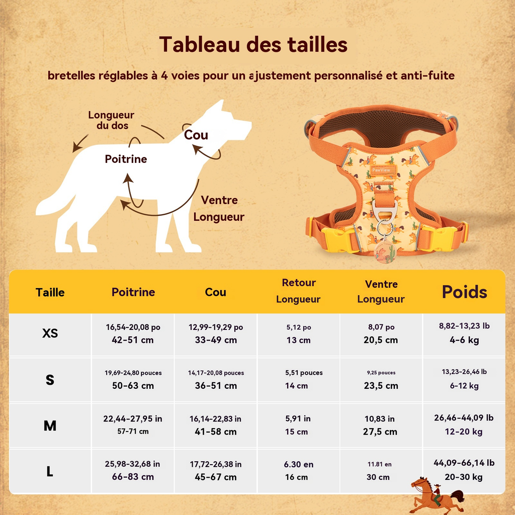 Pawview Harnais Western Cowboy Orange Carotte avec Médaille d'Identification pour Animal Confortable et Sécurisé Idéal pour Promenades