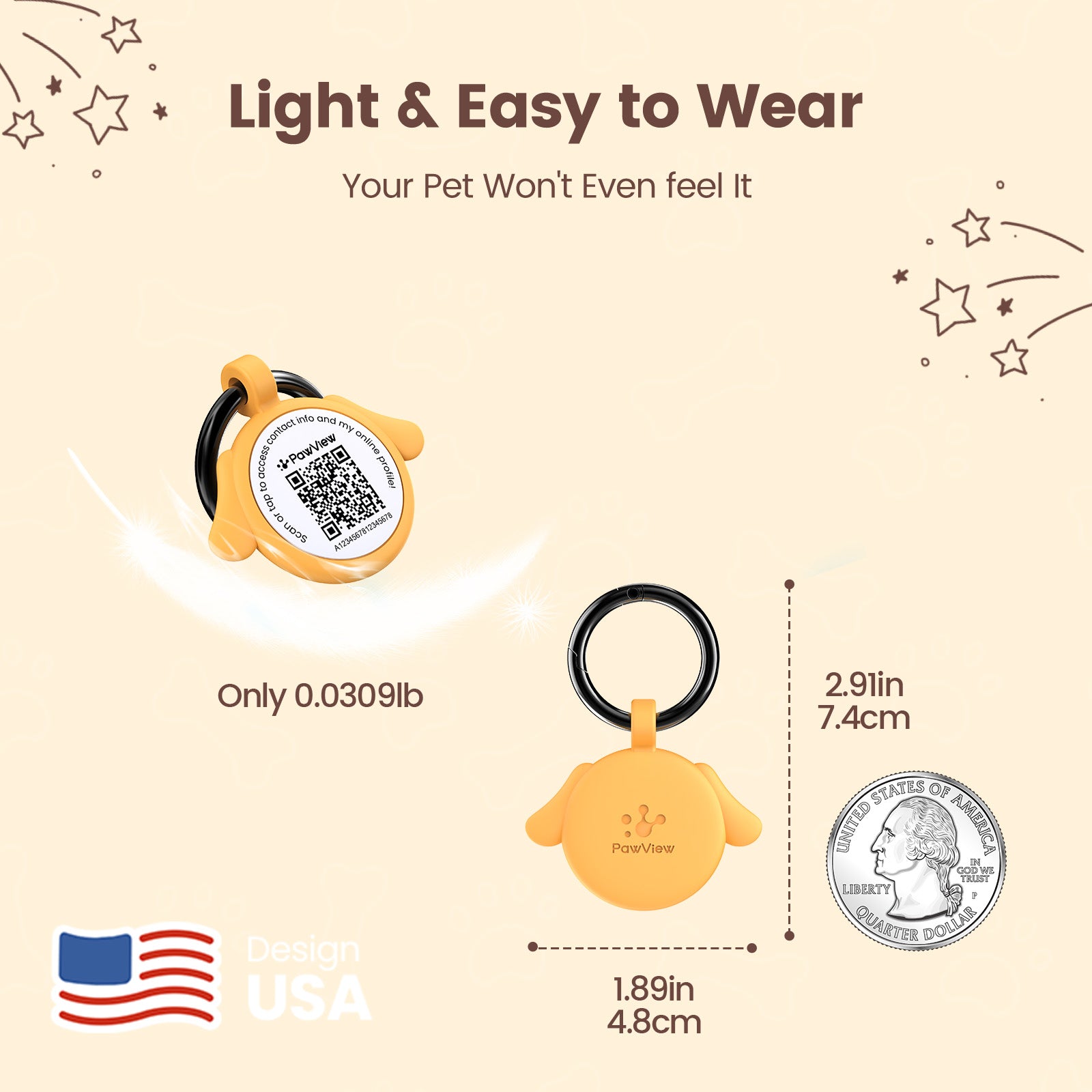 PawView TN006 Dog Shaped Anti-Lost NFC &amp; QR Code Pet ID Tag, Smart Silent Silicone Pet Tag for Dogs and Cats