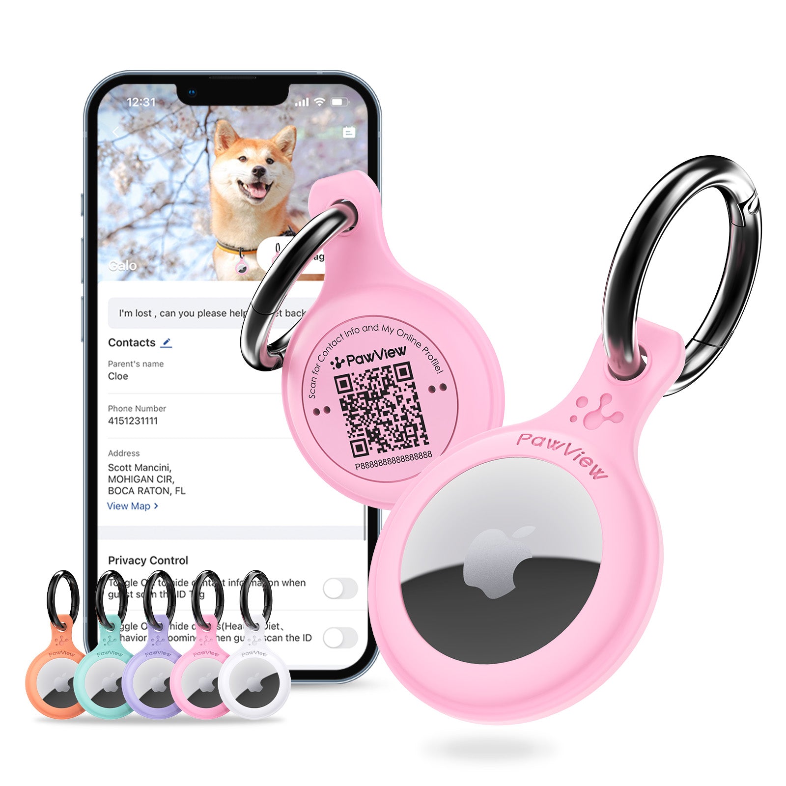 PawView TN002 Smart AirTag Holder, QR Code Collar Holder for Cats and Dogs