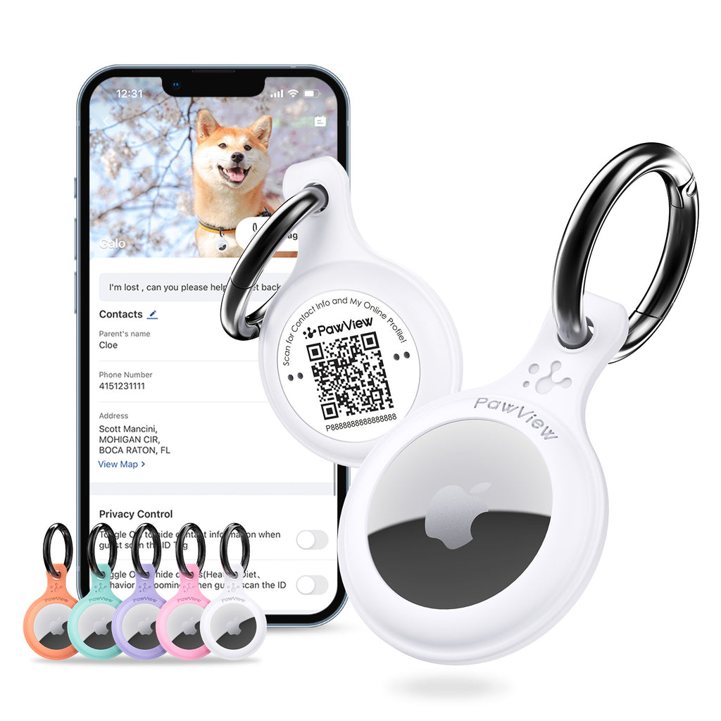 PawView TN002 Smart AirTag Holder, QR Code collier support pour chats et chiens