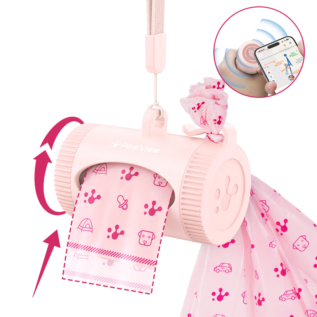 Sac à crottes pour laissez-passer, distributeur rétractable avec accroche pour sac poubelle, distributeur léger pour sac à crottes avec suivi de la santé intelligent, remplissage rapide, inclut 15 sacs étanches