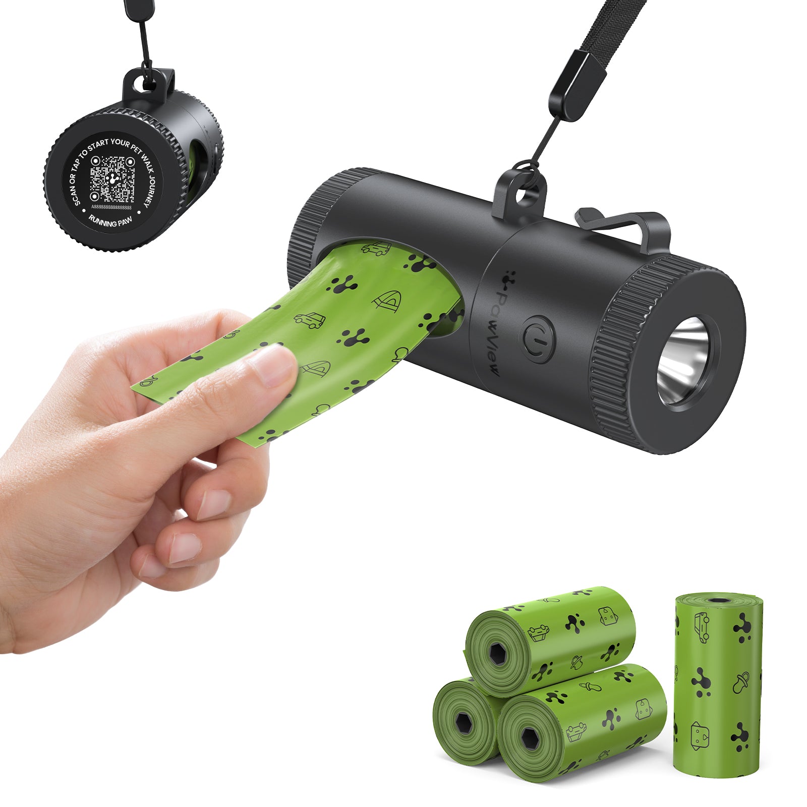 PawView Distributeur de sac à merde Smart, avec fonction rétractable, lampe de poche intégrée, patte de course intelligente