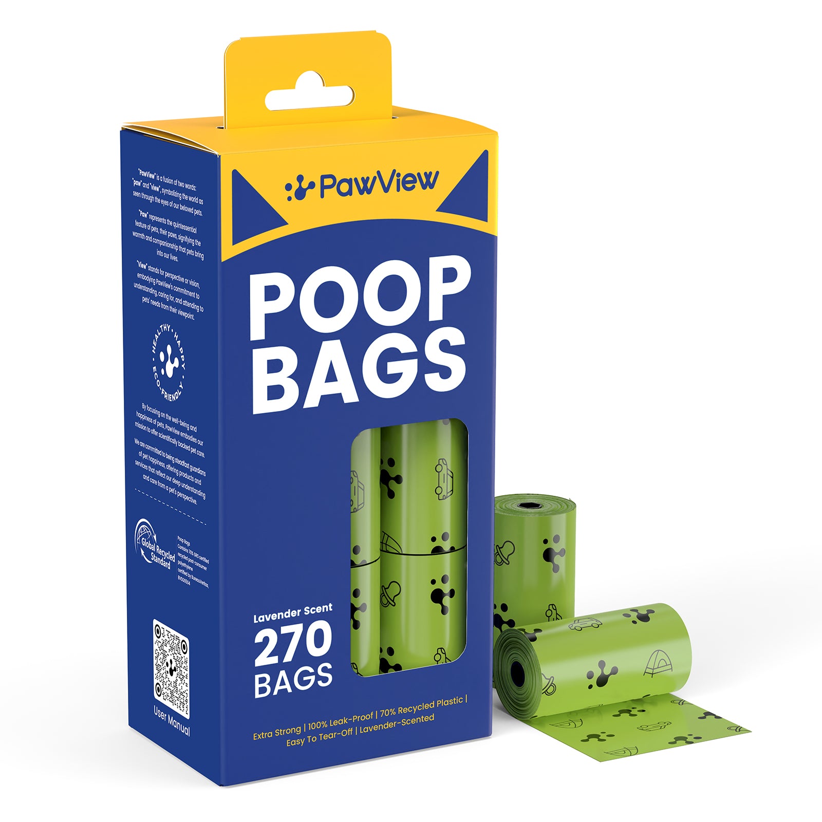 PawView Dog dunduns-sac à déchets Extra épais fort 100% étanche, parfumé à la lavande contrôle des odeurs fortes