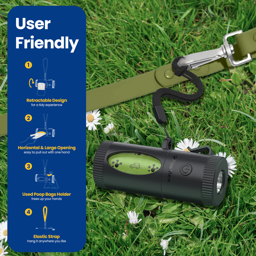 PawView Smart Poop Bag Dispenser, with retractable function, built-in flashlight, smart running paw
