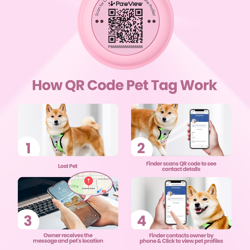 PawView TN002 Smart AirTag Holder, QR Code collier support pour chats et chiens