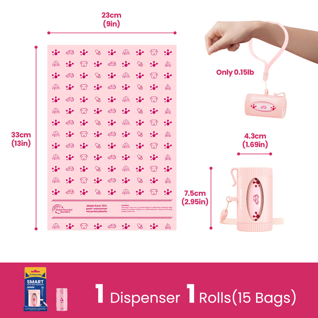 Sac à crottes pour laissez-passer, distributeur rétractable avec accroche pour sac poubelle, distributeur léger pour sac à crottes avec suivi de la santé intelligent, remplissage rapide, inclut 15 sacs étanches
