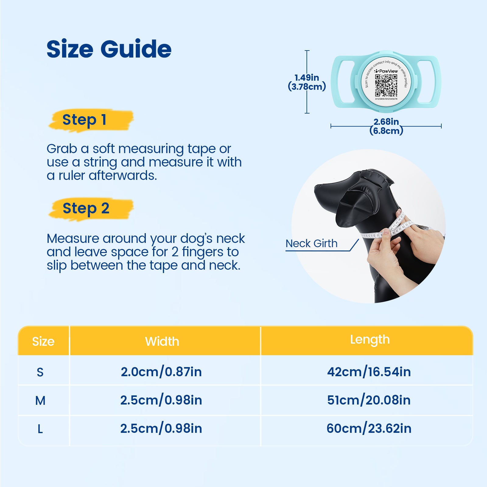 Pawview AirTag chien collier Holder avec Smart QR Code pour chats et chiens alerte de Scan localisation instantanée profil en ligne informations de contact