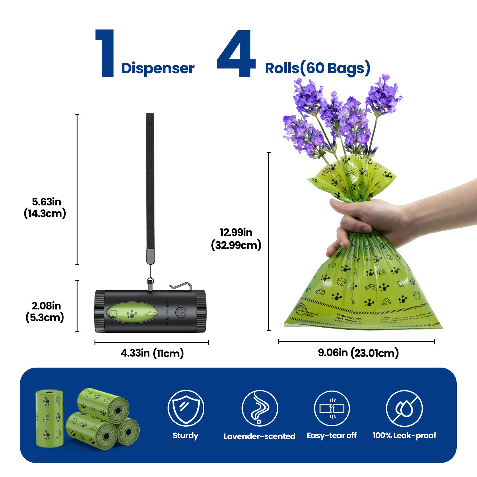 PawView Smart Poop Bag Dispenser, with retractable function, built-in flashlight, smart running paw