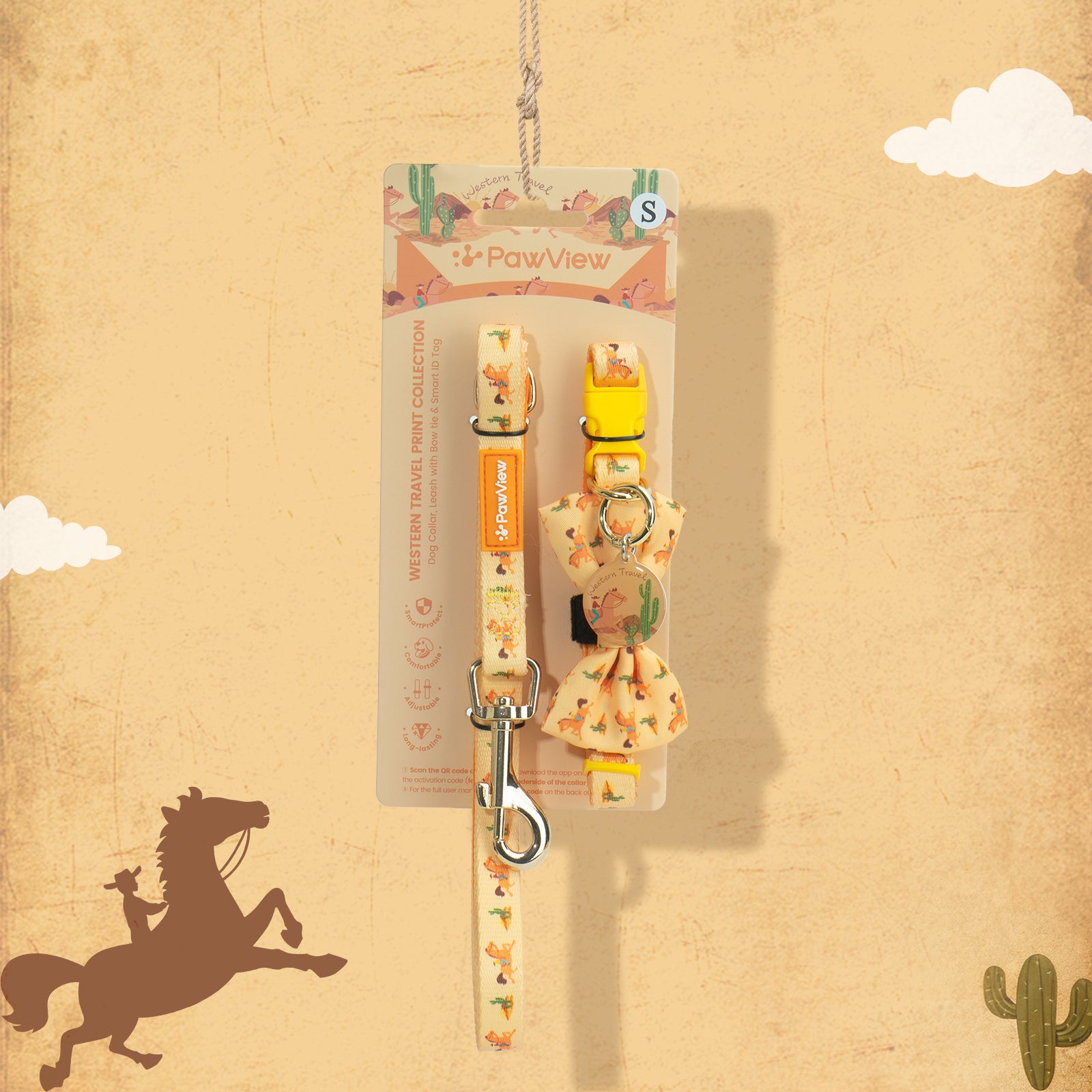 PawView Ensemble Western Cowboy Collier Laisse Nœud Papillon avec Médaille d'Identification pour Animal Orange Carotte
