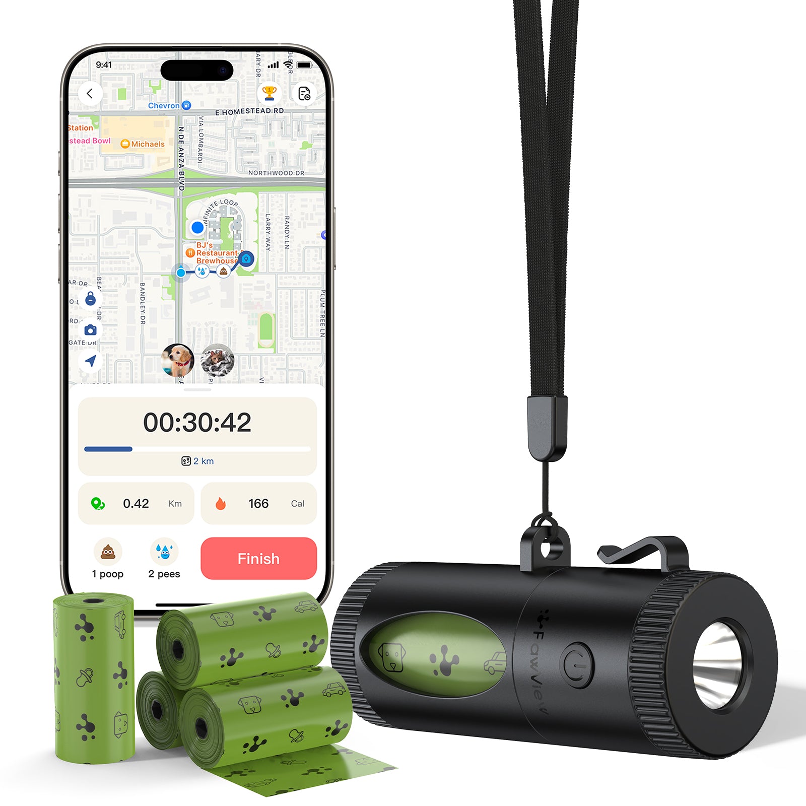 PawView Smart Poop Bag Dispenser, with retractable function, built-in flashlight, smart running paw