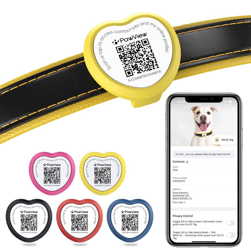 PawView TN004 Anti-perte NFC & QR Code animal ID Tag, Smart Silent Silicone animal Tag pour chien et chat