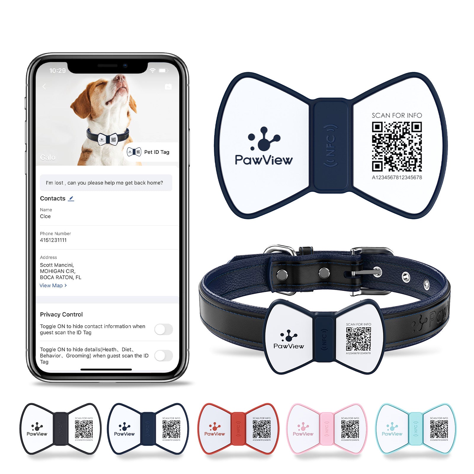 PawView TN003 Anti-Loss NFC & QR Code Pet ID Tag — Smart Silent Silicone Animal Tag for Dogs & Cats