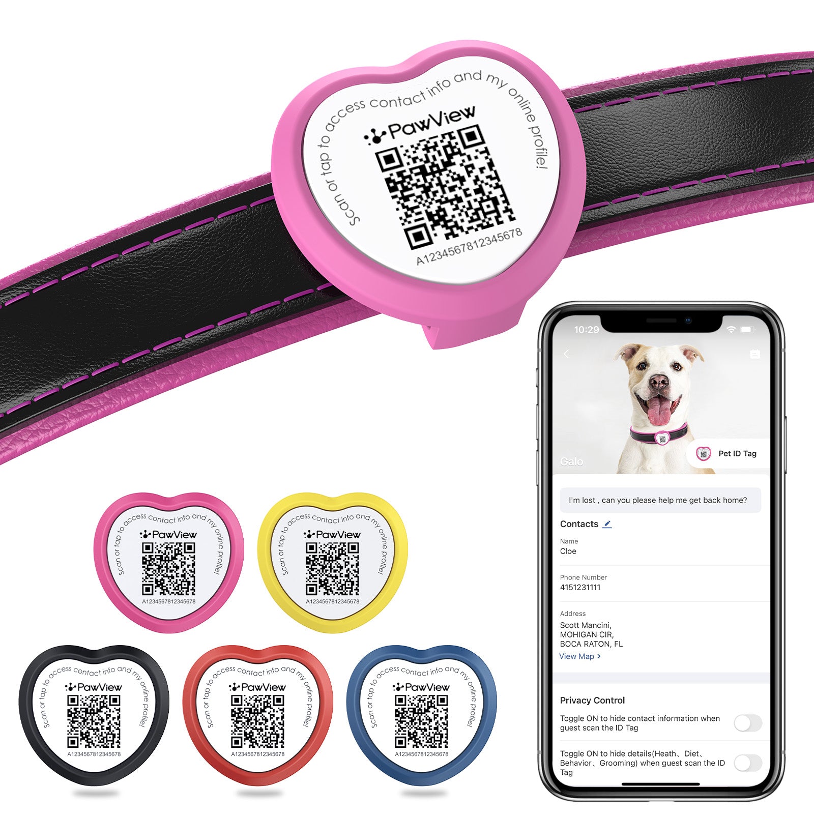 PawView TN005 Anti-Loss NFC & QR Code Pet ID Tag — Smart Silent Silicone Animal Tag for Dogs & Cats