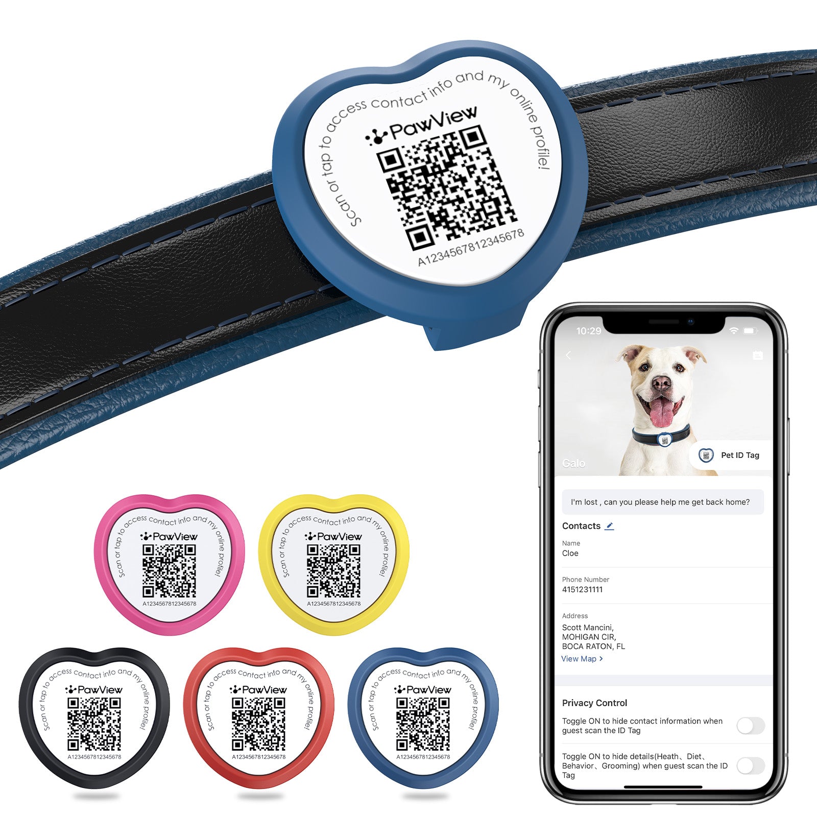 PawView TN005 Anti-Loss NFC & QR Code Pet ID Tag — Smart Silent Silicone Animal Tag for Dogs & Cats