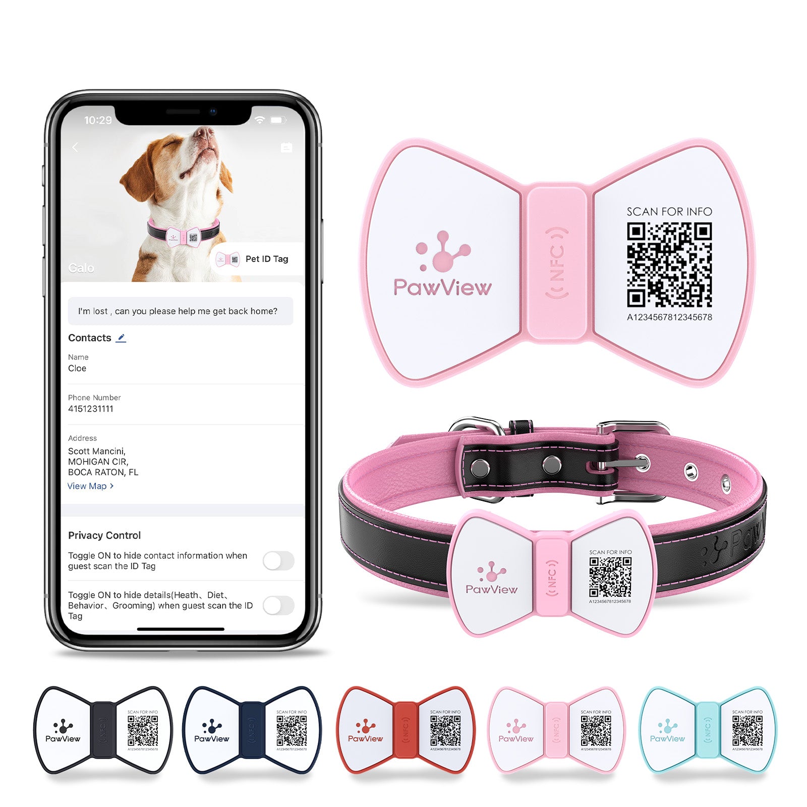 PawView TN003 Anti-Loss NFC & QR Code Pet ID Tag — Smart Silent Silicone Animal Tag for Dogs & Cats