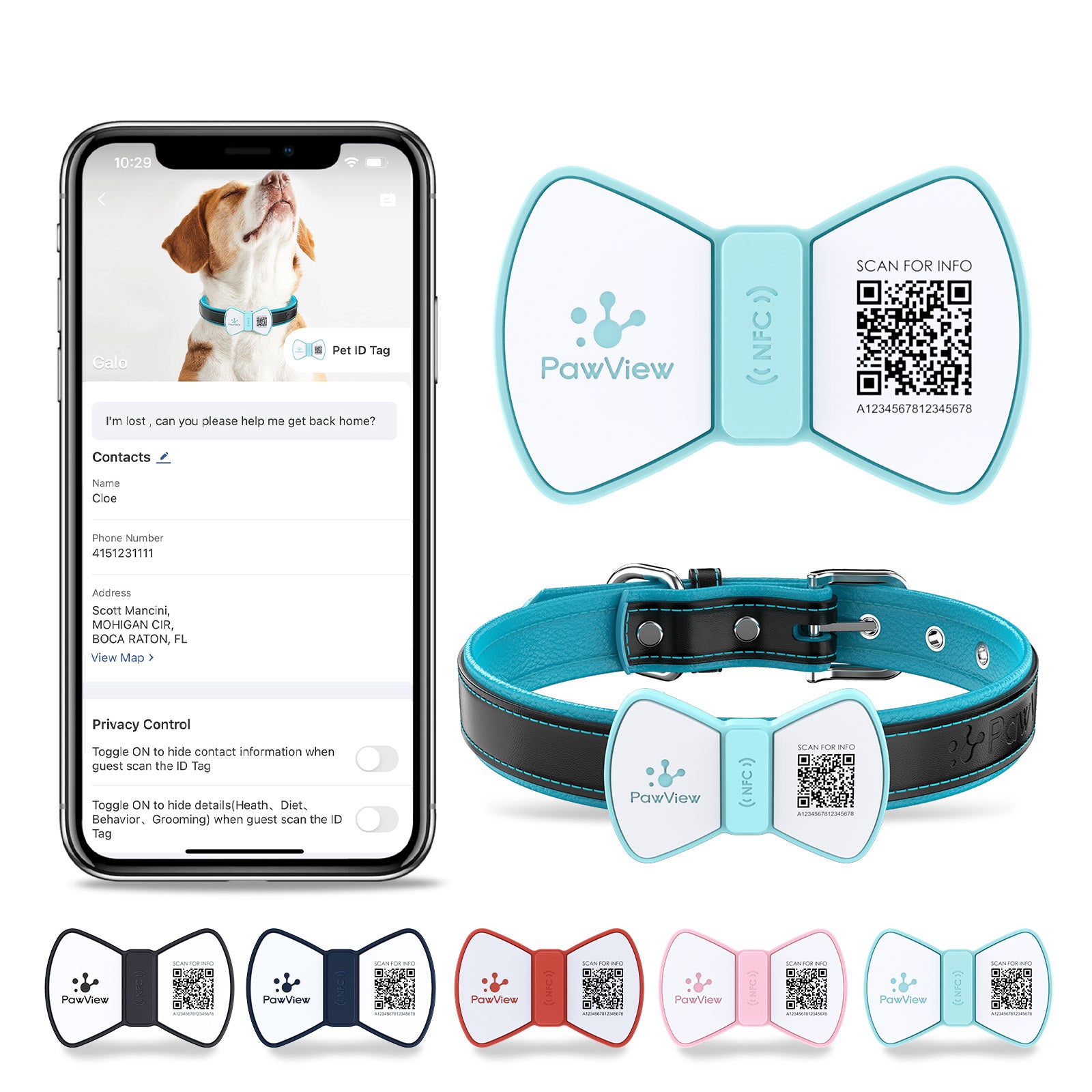 PawView TN003 Anti-Loss NFC & QR Code Pet ID Tag — Smart Silent Silicone Animal Tag for Dogs & Cats