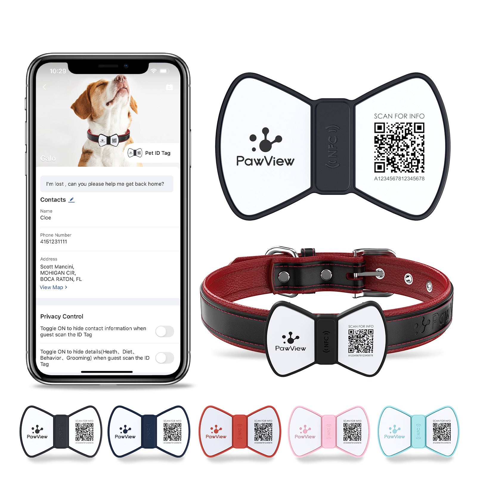 PawView TN003 Anti-Loss NFC & QR Code Pet ID Tag — Smart Silent Silicone Animal Tag for Dogs & Cats