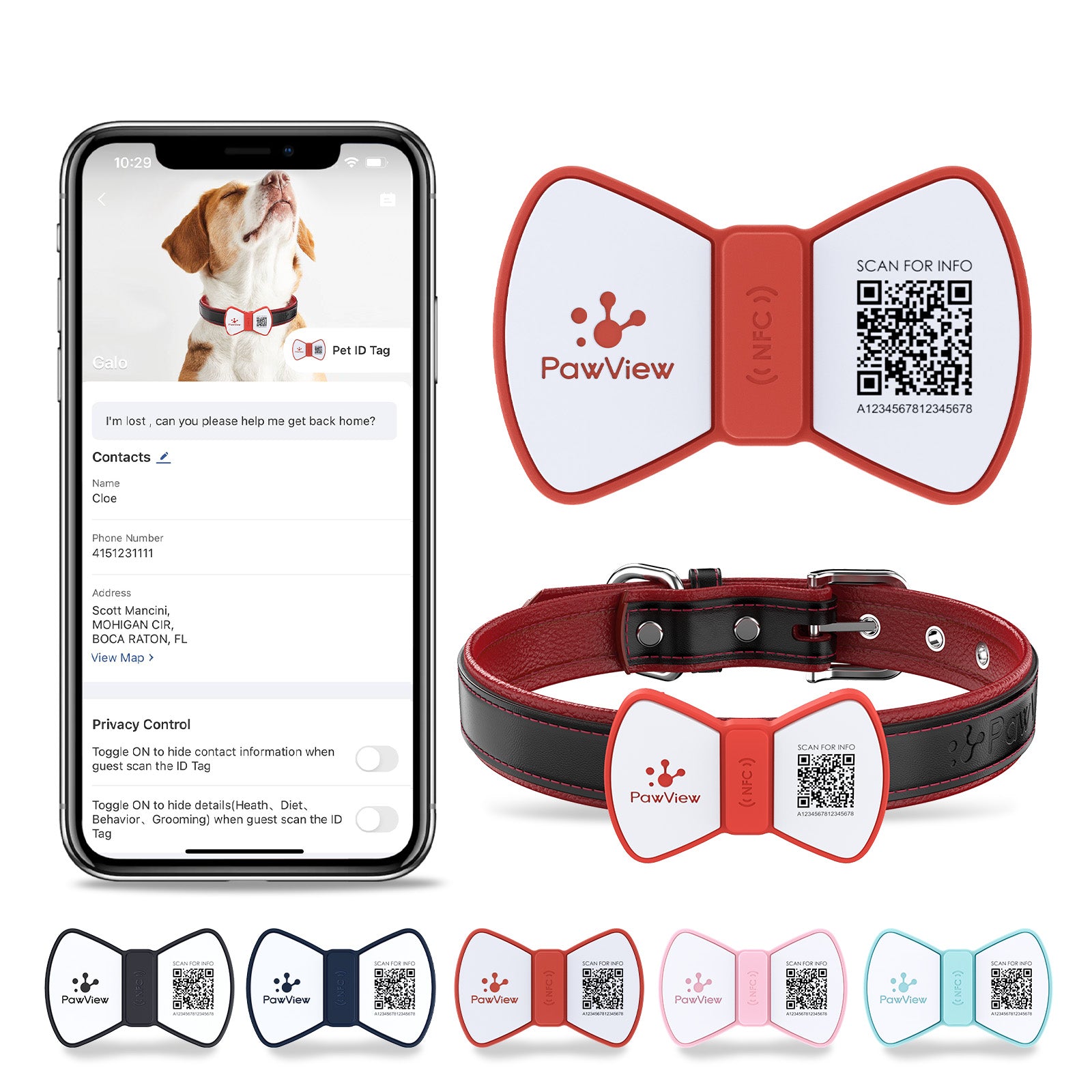 PawView TN003 Anti-Loss NFC & QR Code Pet ID Tag — Smart Silent Silicone Animal Tag for Dogs & Cats