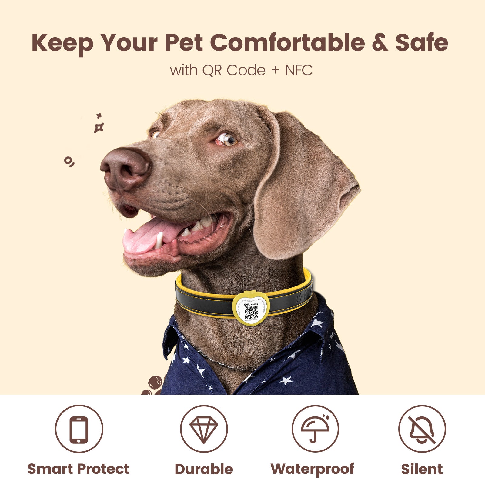 PawView TN005 Anti-Loss NFC & QR Code Pet ID Tag — Smart Silent Silicone Animal Tag for Dogs & Cats