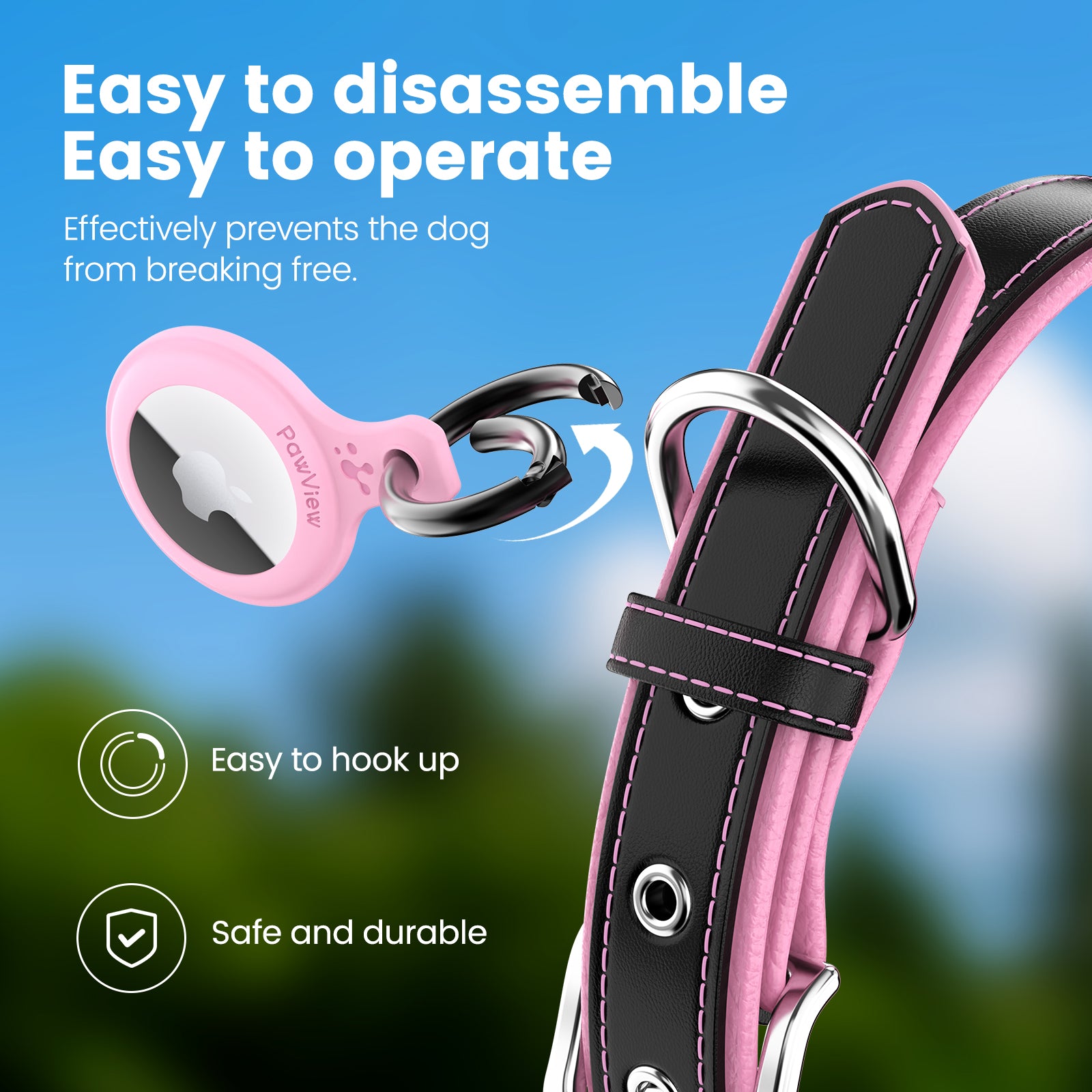 Pawview dog collar with TN002 Smart AirTag tag holder