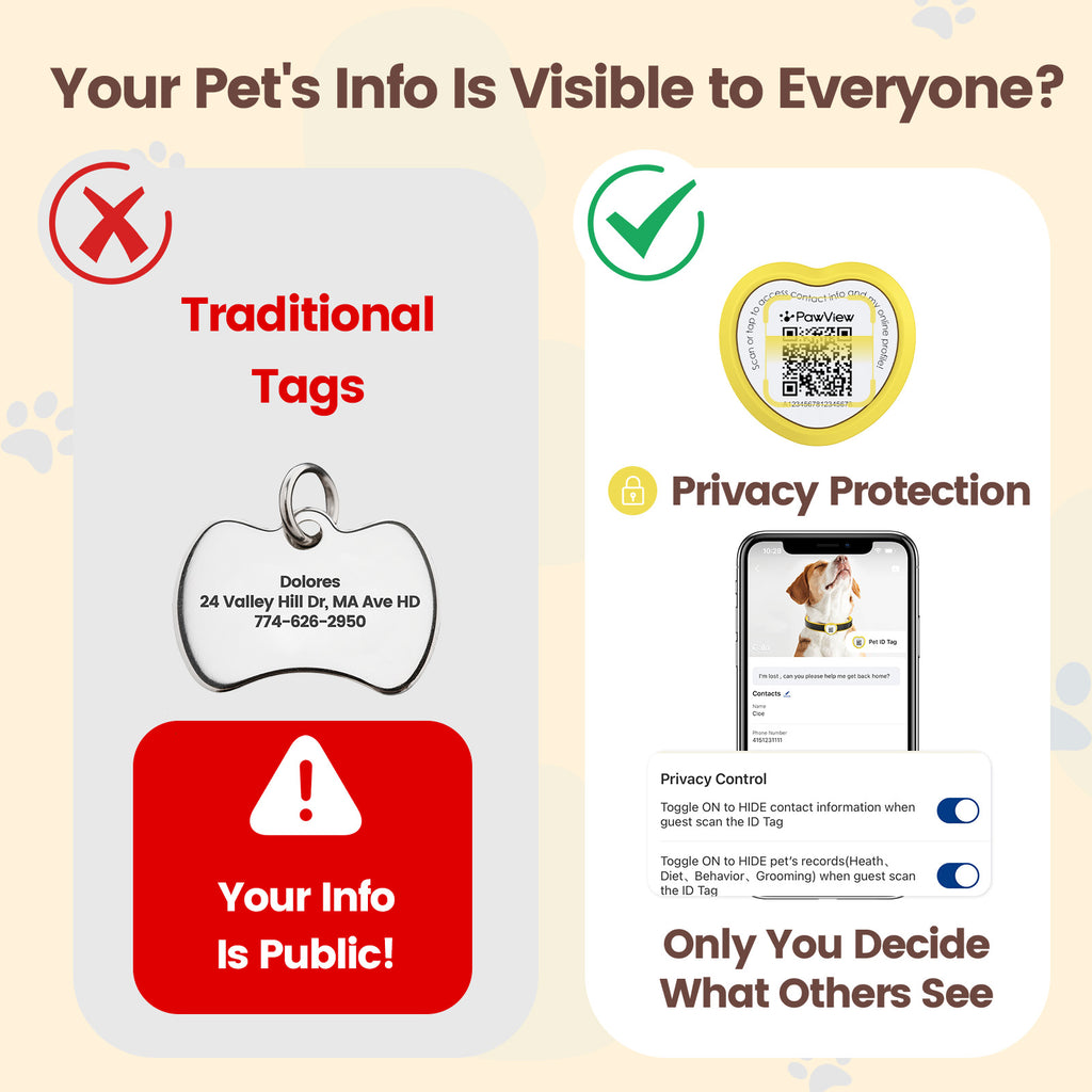 PawView TN004 Anti-perte NFC & QR Code animal ID Tag, Smart Silent Silicone animal Tag pour chien et chat