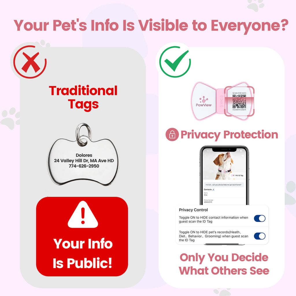 PawView TN003 Anti-perte NFC & QR Code animal ID Tag, Smart Silent Silicone animal Tag pour chien et chat