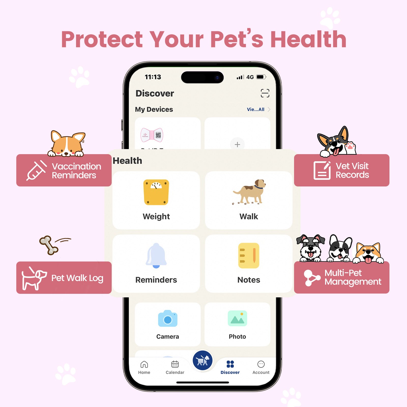 PawView TN003 Anti-perte NFC & QR Code animal ID Tag, Smart Silent Silicone animal Tag pour chien et chat
