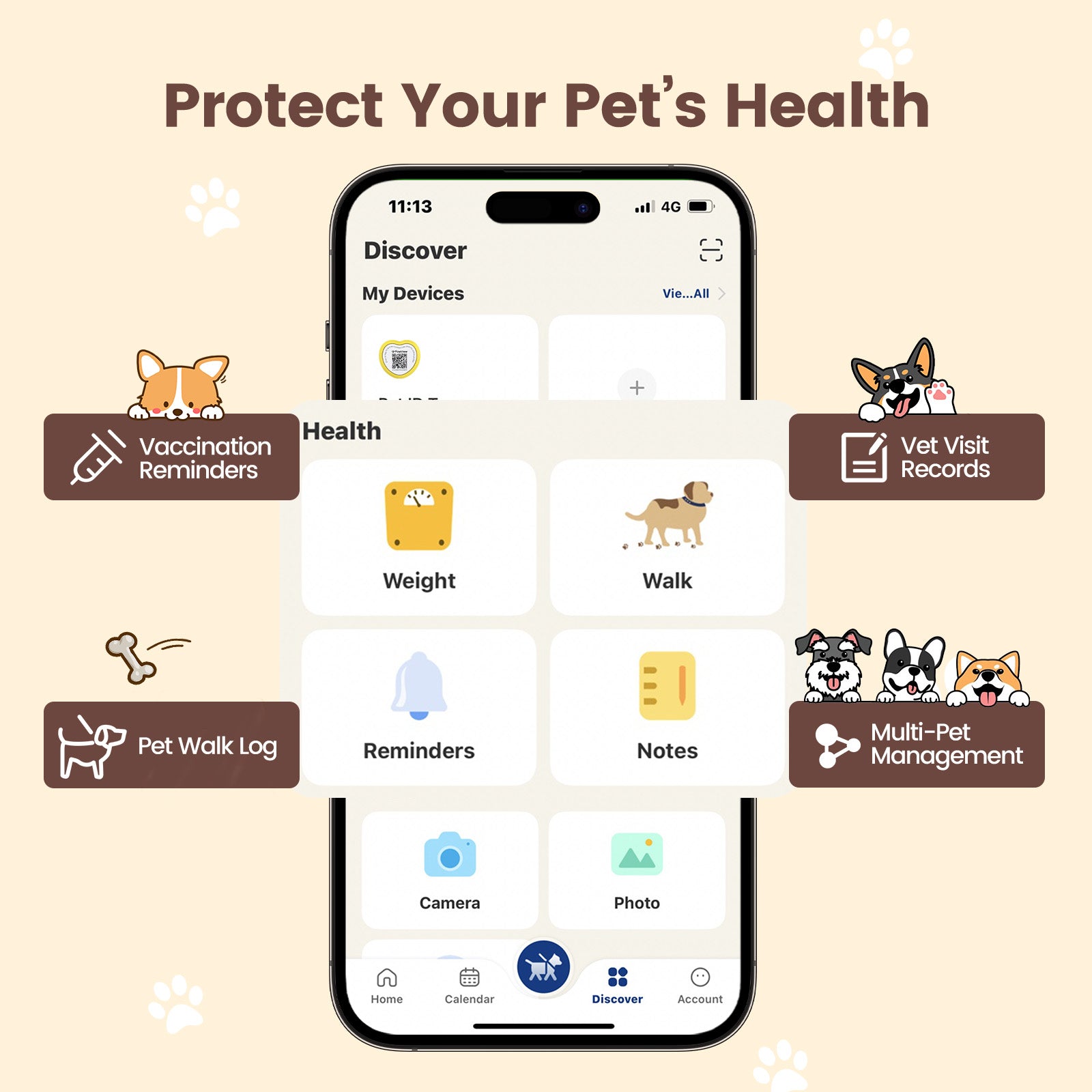 PawView TN004 Anti-perte NFC & QR Code animal ID Tag, Smart Silent Silicone animal Tag pour chien et chat