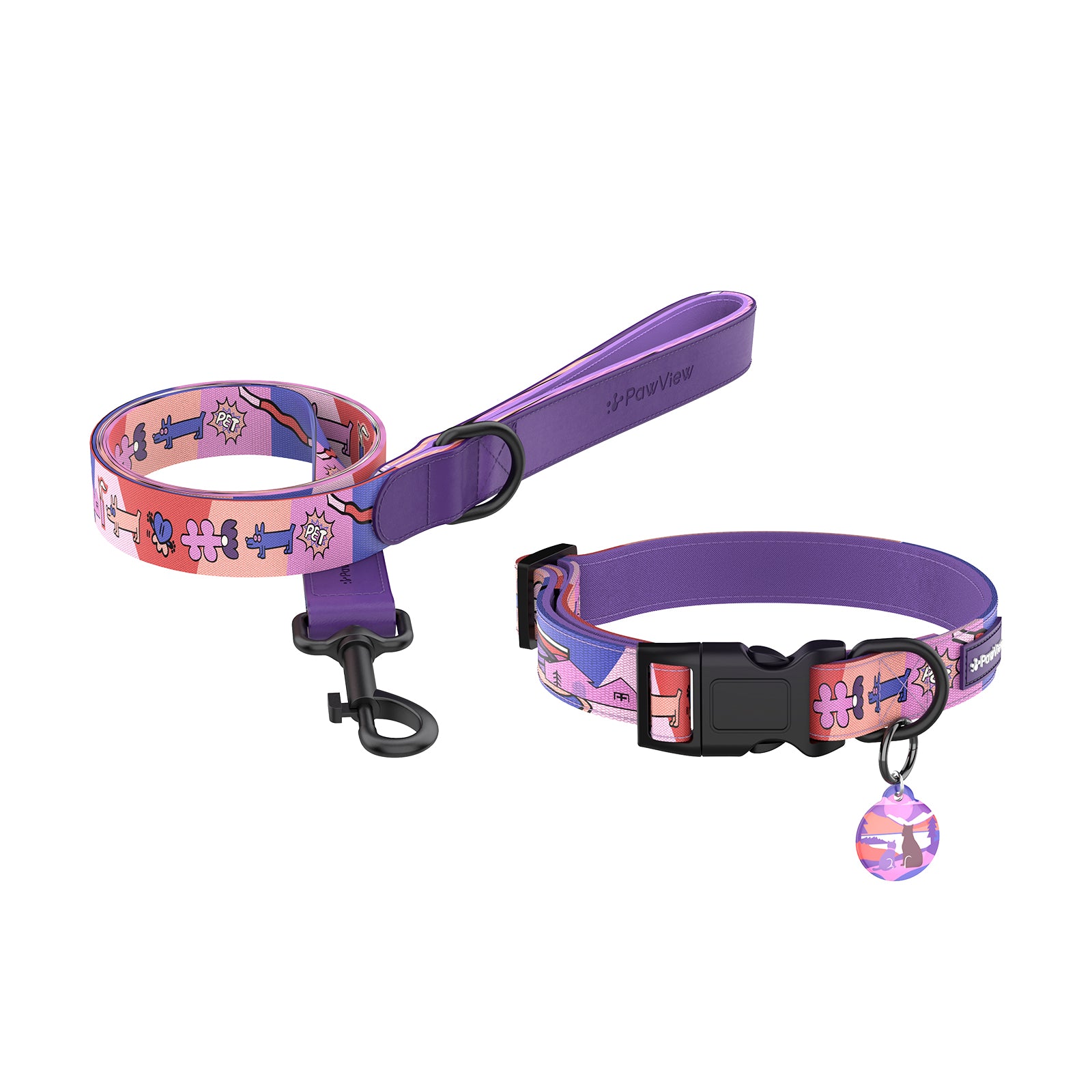 Collier et laisse pour chien avec étiquette ID intelligente – Ensemble ajustable doux rembourré robuste confortable avec design d'art pop mignon pour chiens de petite, moyenne et grande taille
