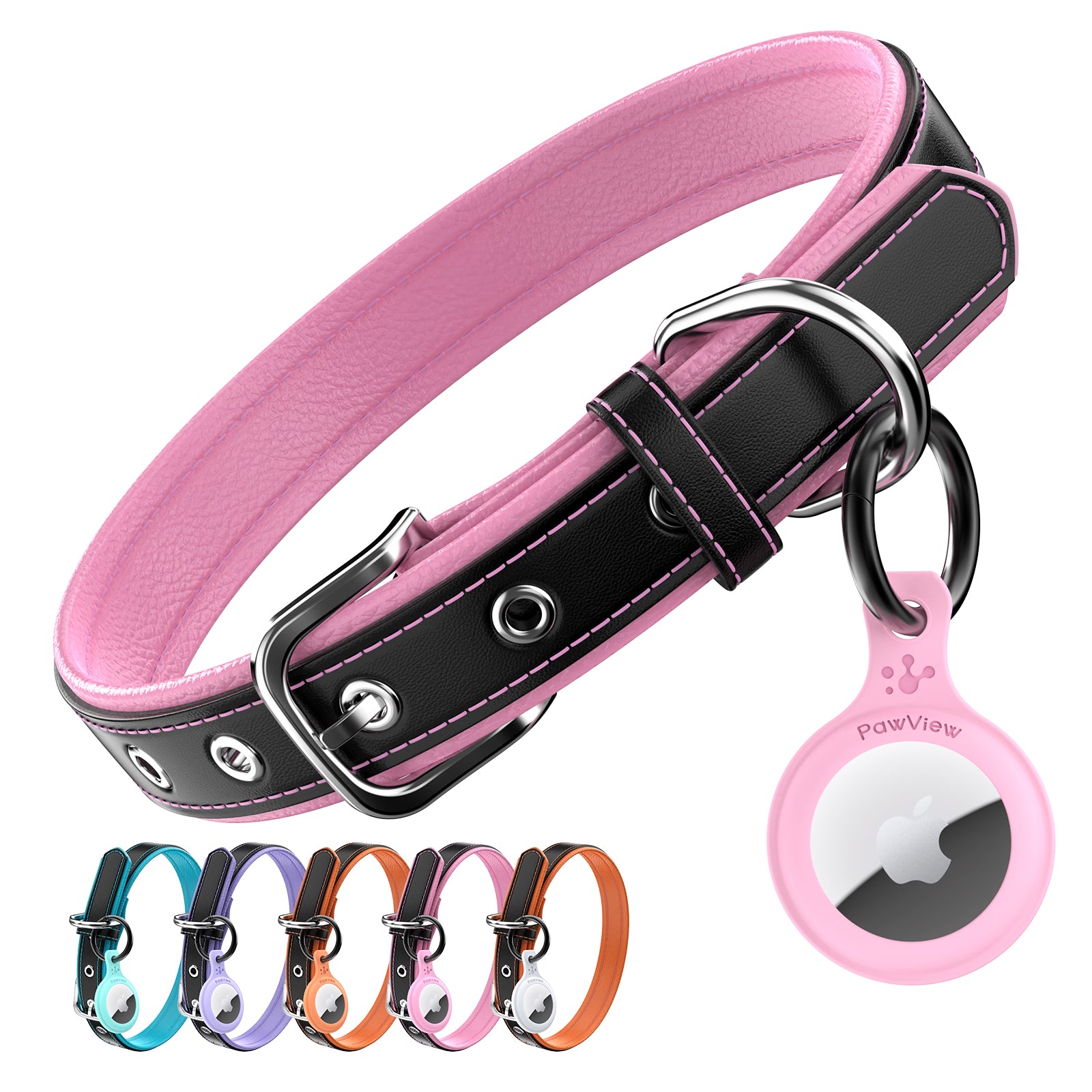 Pawview Collier pour Chien avec Tag Intelligent Ajustable et Confortable en Bleu Orange Blanc Rose Violet avec Support pour Airtag
