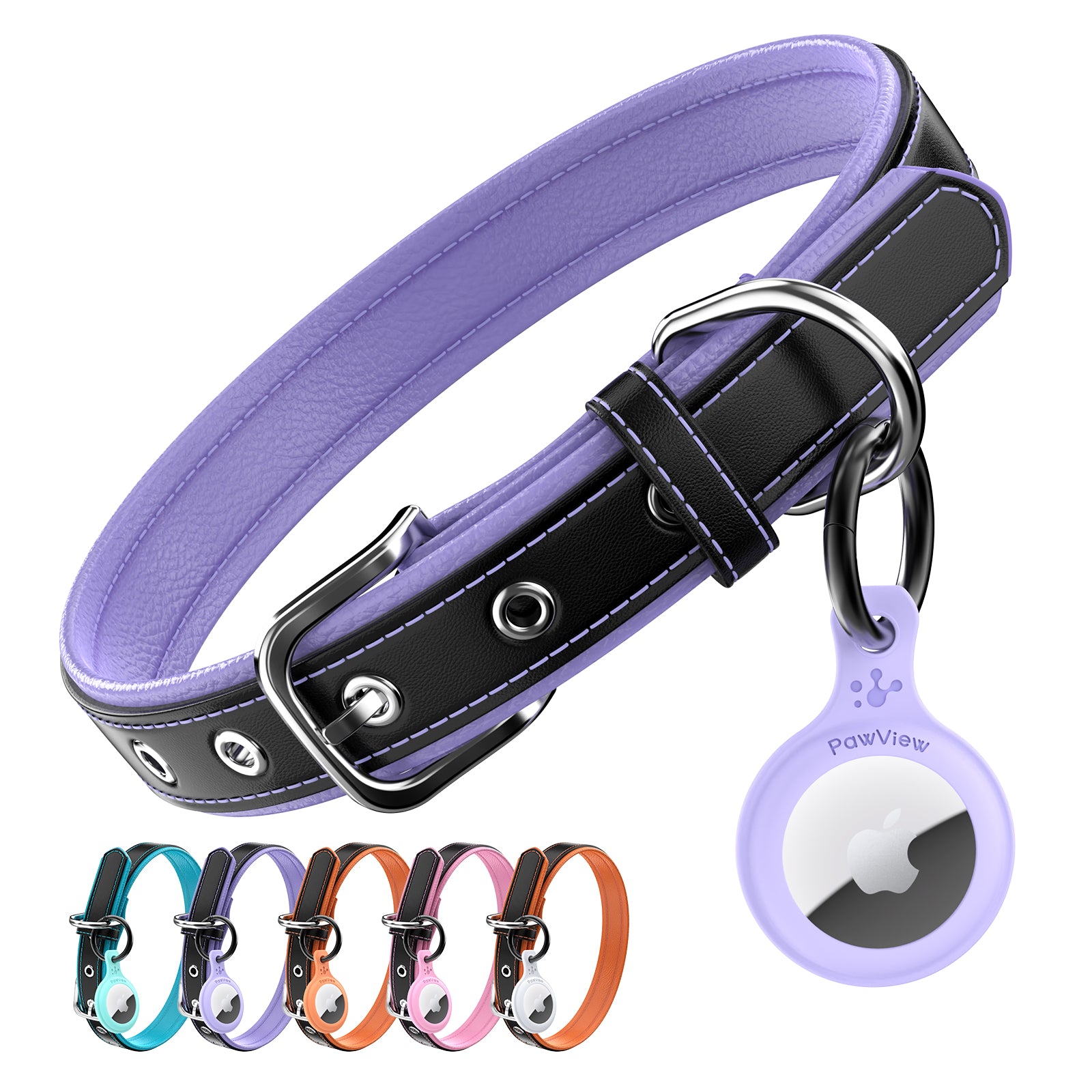 Pawview Collier pour Chien avec Tag Intelligent Ajustable et Confortable en Bleu Orange Blanc Rose Violet avec Support pour Airtag