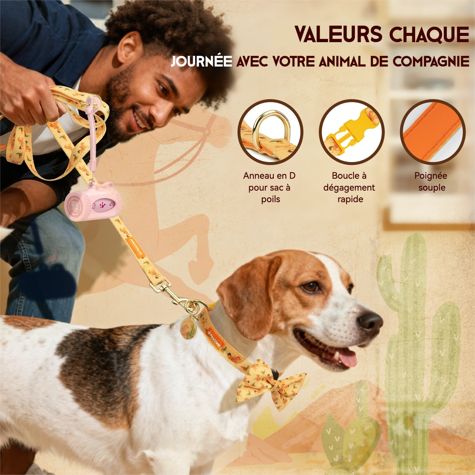 PawView Ensemble Western Cowboy Collier Laisse Nœud Papillon avec Médaille d'Identification pour Animal Orange Carotte