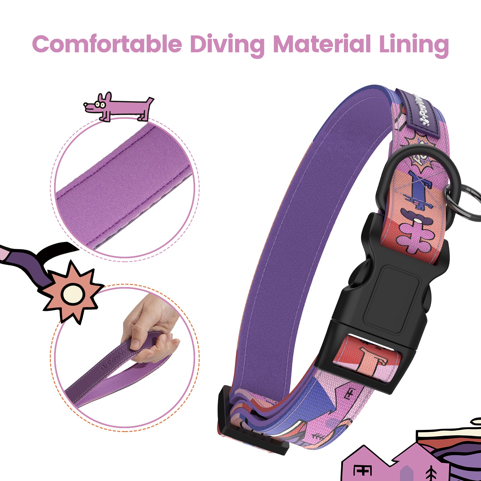 Collier et laisse pour chien avec étiquette ID intelligente – Ensemble ajustable doux rembourré robuste confortable avec design d'art pop mignon pour chiens de petite, moyenne et grande taille