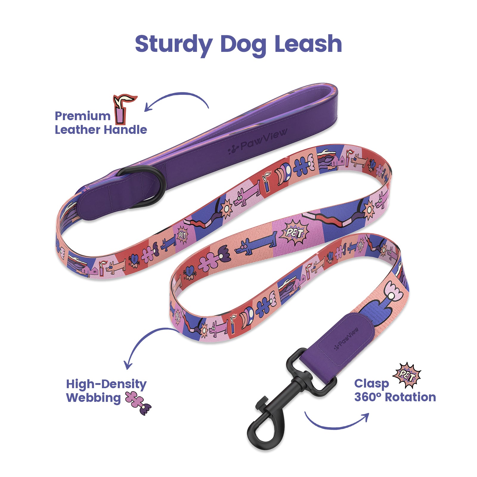 Collier et laisse pour chien avec étiquette ID intelligente – Ensemble ajustable doux rembourré robuste confortable avec design d'art pop mignon pour chiens de petite, moyenne et grande taille