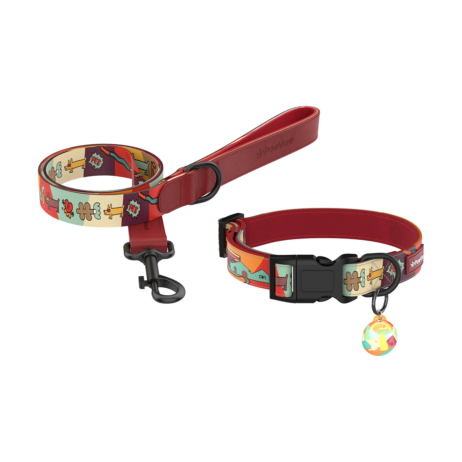 Collier et laisse pour chien avec étiquette ID intelligente – Ensemble ajustable doux rembourré robuste confortable avec design d'art pop mignon pour chiens de petite, moyenne et grande taille