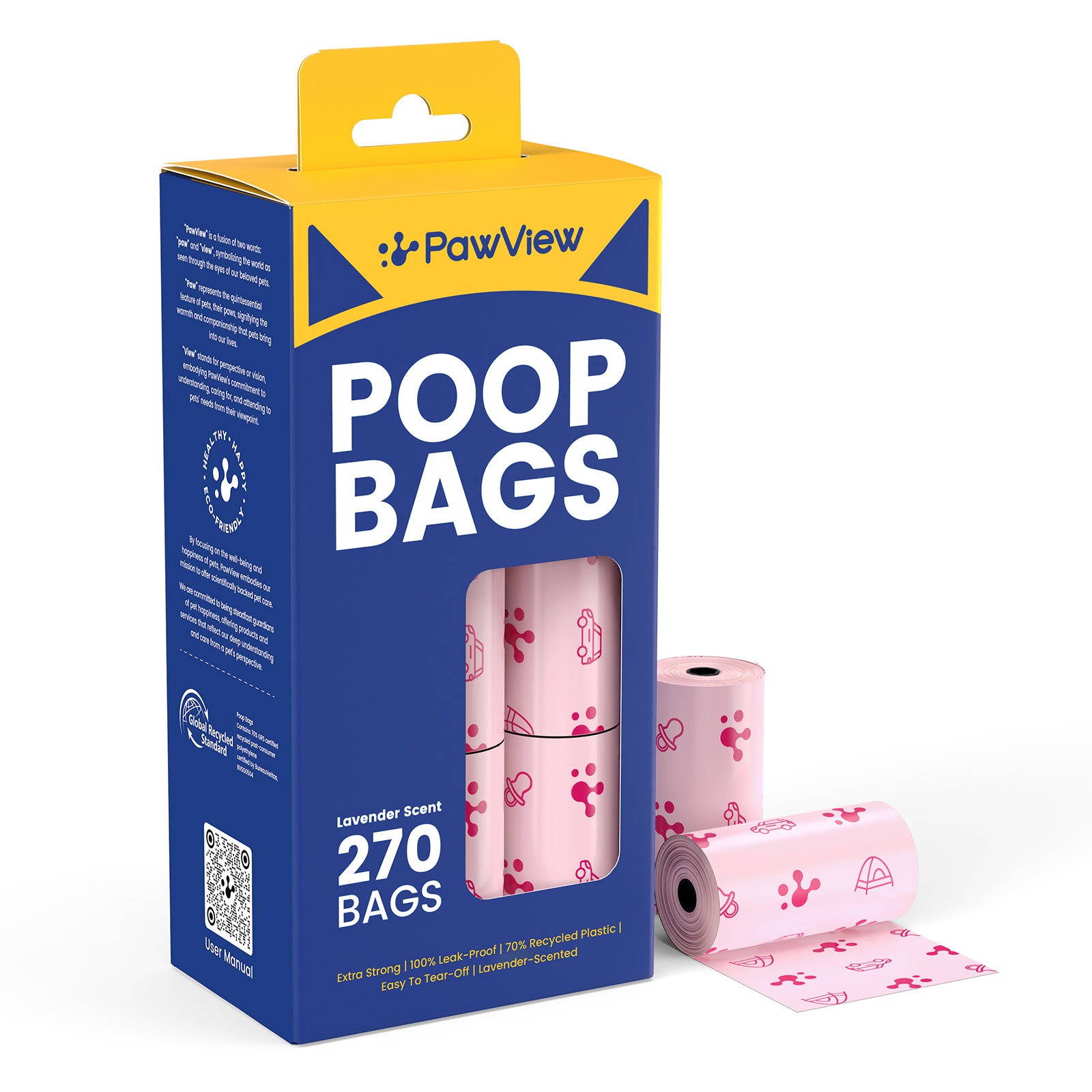 PawView Dog dunduns-sac à déchets Extra épais fort 100% étanche, parfumé à la lavande contrôle des odeurs fortes