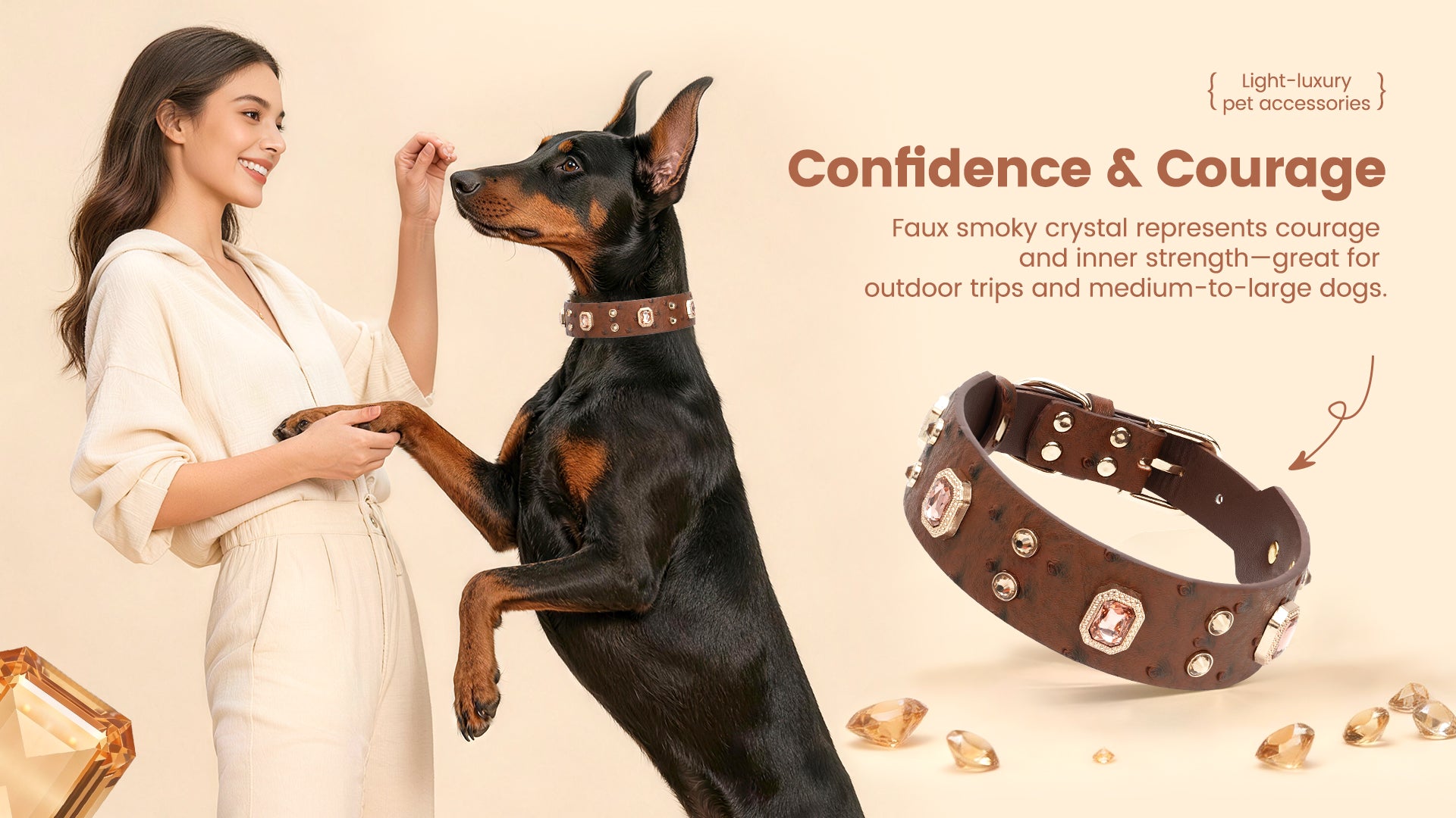 Collier PawView série Wish motif autruche avec médaille QR d’identification pour animaux