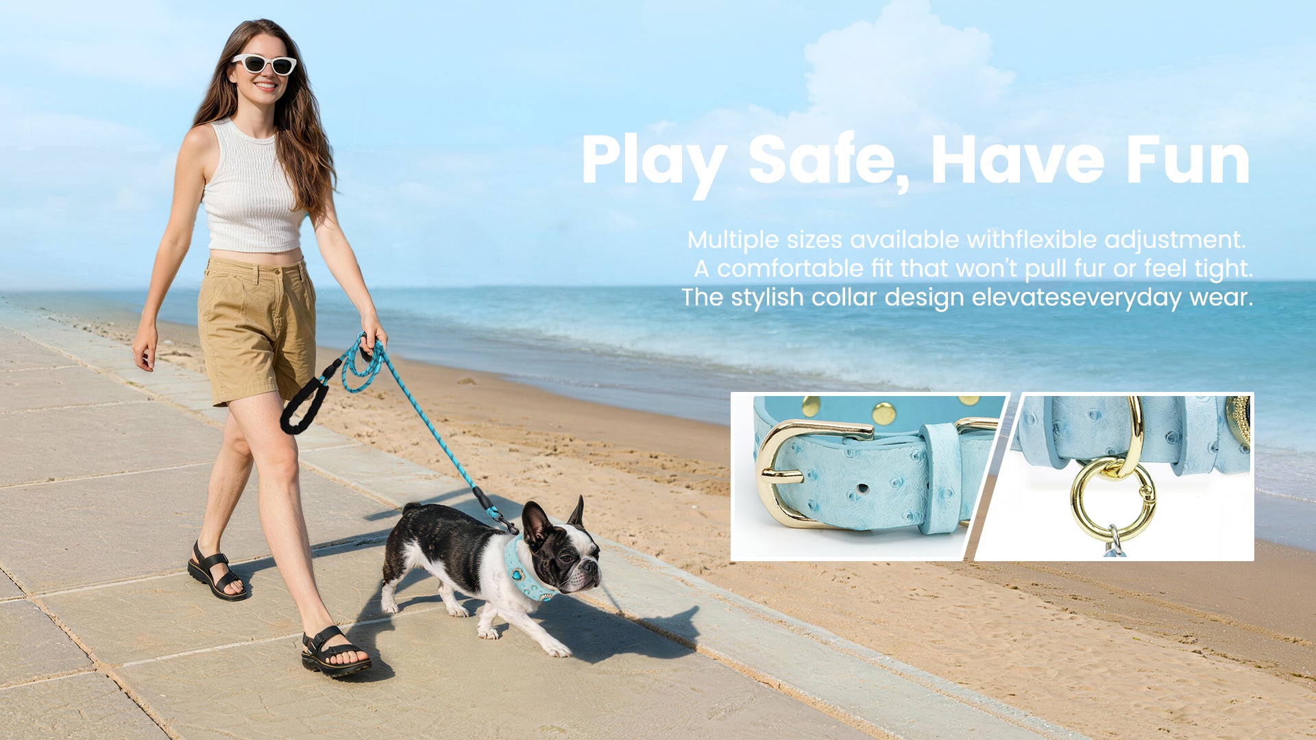 Collier PawView série Wish motif autruche avec médaille QR d’identification pour animaux