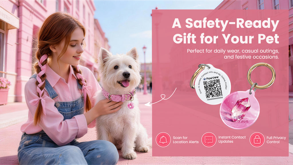 Collier PawView série Wish motif autruche avec médaille QR d’identification pour animaux