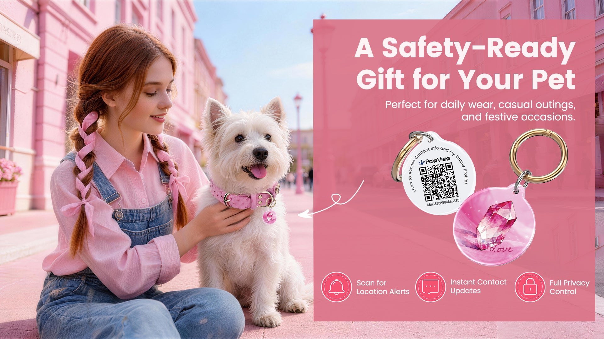 Collier PawView série Wish motif autruche avec médaille QR d’identification pour animaux