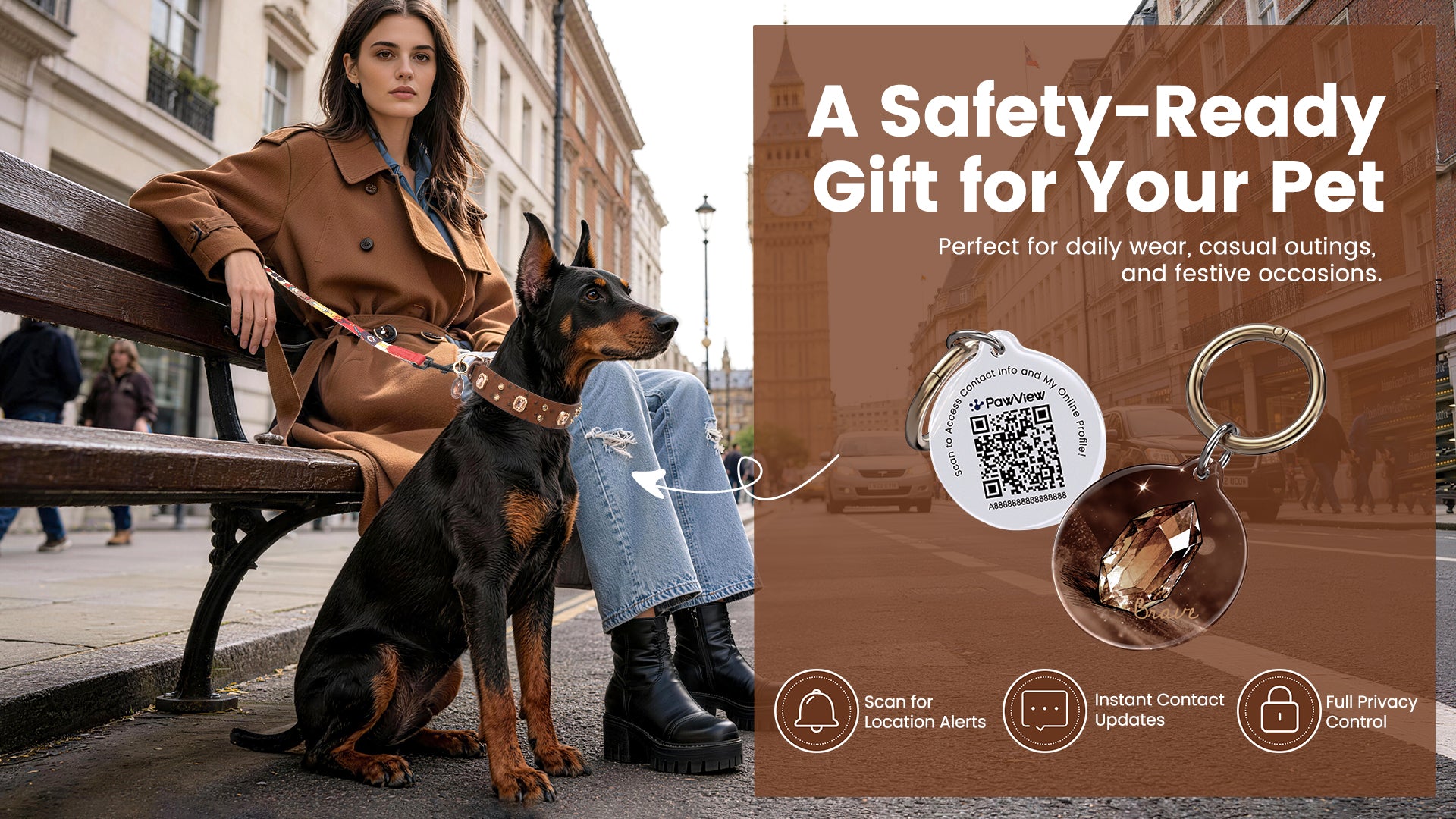 Collier PawView série Wish motif autruche avec médaille QR d’identification pour animaux