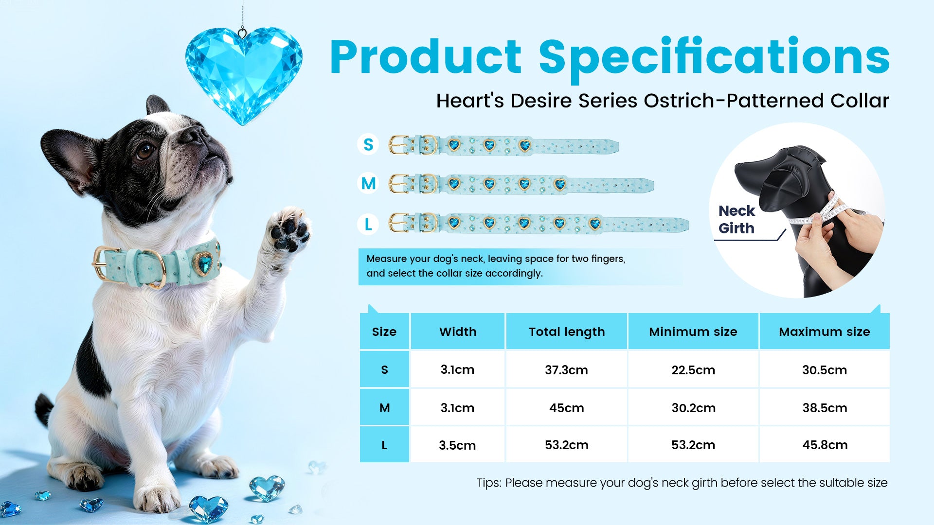 Collier PawView série Wish motif autruche avec médaille QR d’identification pour animaux