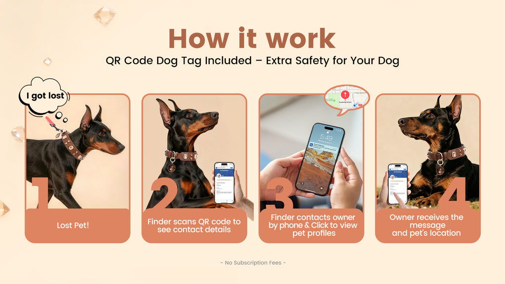 Collier PawView série Wish motif autruche avec médaille QR d’identification pour animaux