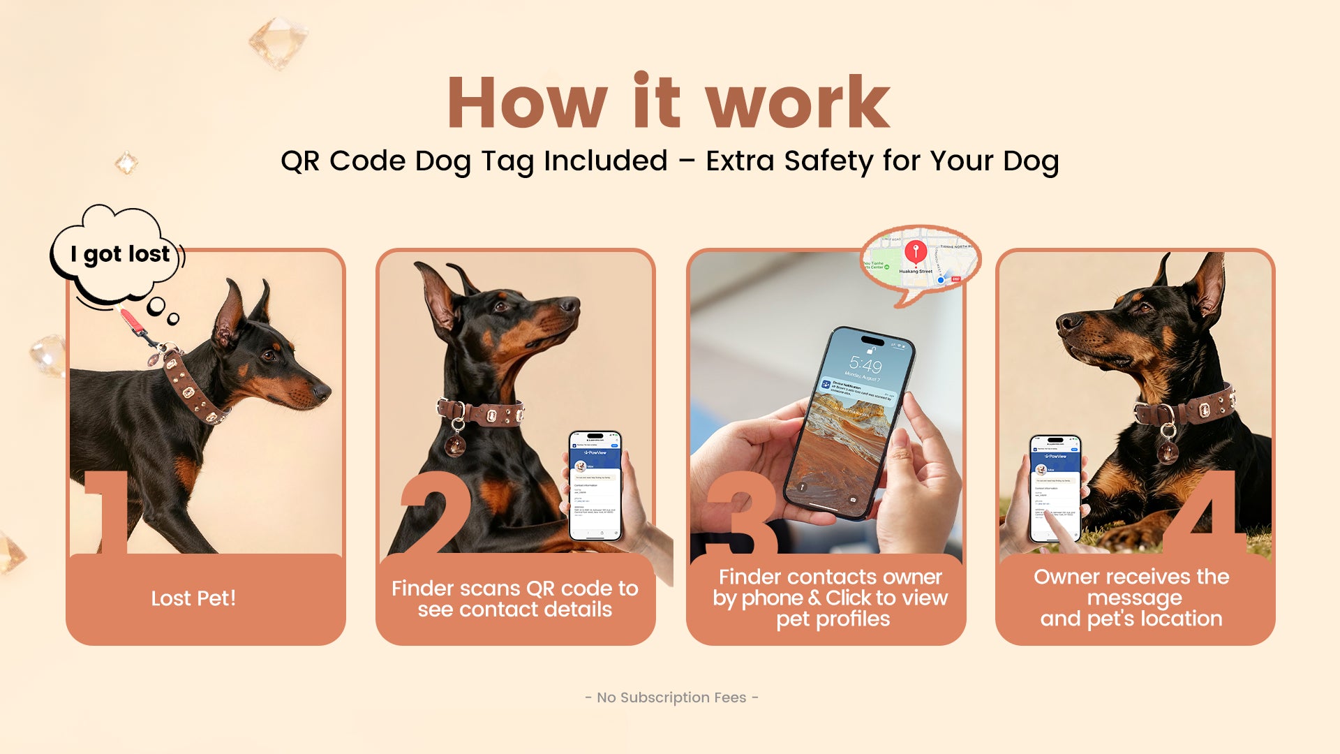 Collier PawView série Wish motif autruche avec médaille QR d’identification pour animaux
